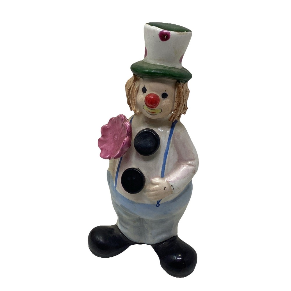 Vtg '84 Enesco Imports Ceramic Glazed Clown Spaghetti Hair 4.25"